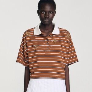 Sandro Brown Striped Button Down Shirt